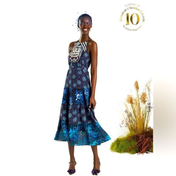 NWOT Desigual midi dress with halter straps designed by Christian Lacroix Size L - Picture 4 of 9